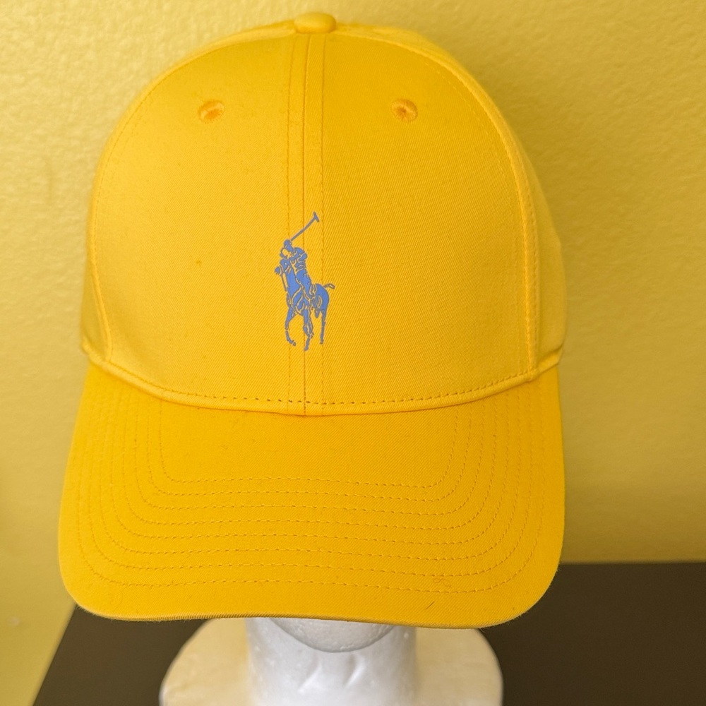 New Men’s Polo by Ralph Lauren Yellow Baseball Cap with Blue Logo